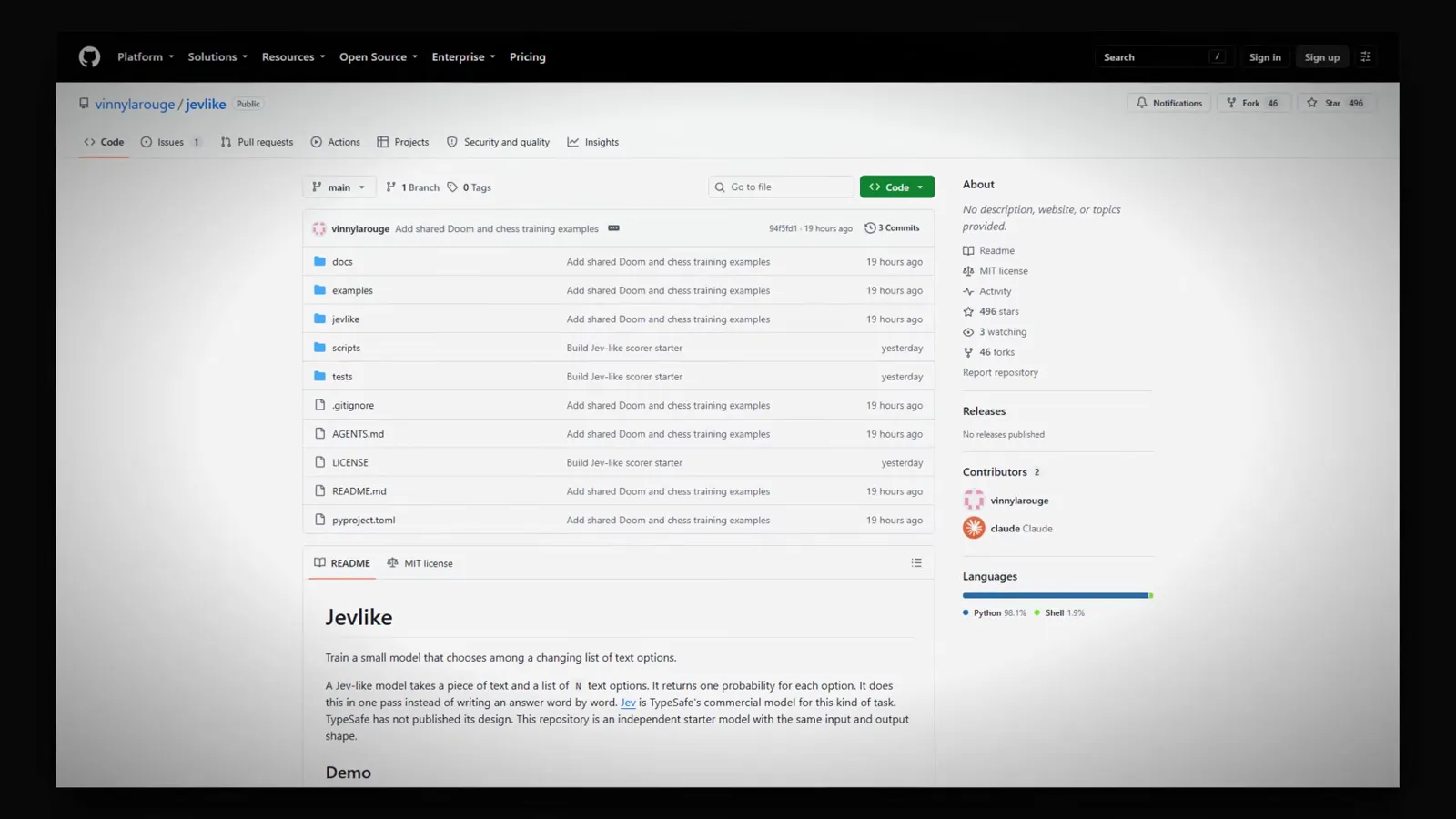 GitHub repository page for TheoLeeCJ openjev titled can we run something like Jev on a 3060 at home GitHub repository page for TheoLeeCJ openjev titled can we run something like Jev on a 3060 at home
