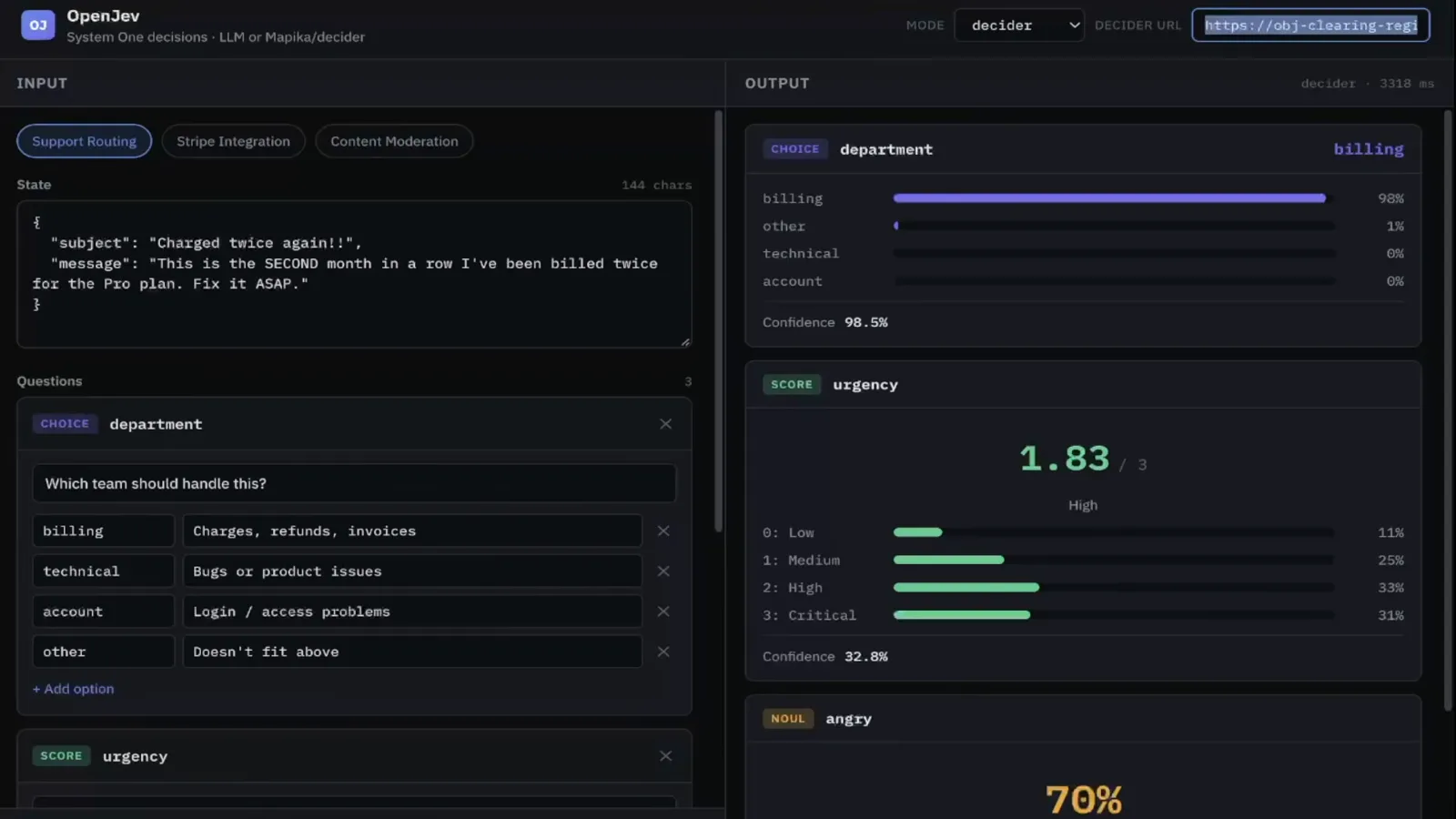 GitHub repository page for Mspika decider describing a family of System One style models fine tuned from Qwen3.5 for one-pass typed decisions with calibrated probabilities under an Apache 2.0 license